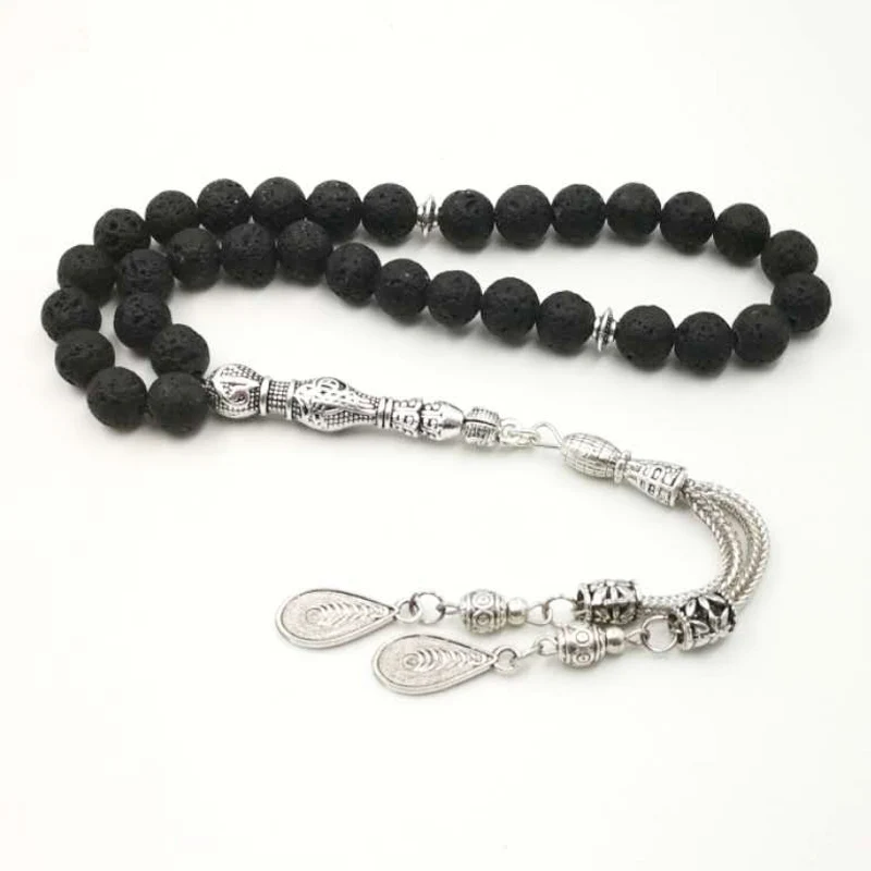 Two chains style Мужские Tasbih 33 бусины черные натуральные вулканического происхождения браслеты из камней - Окраска металла: Two chains style