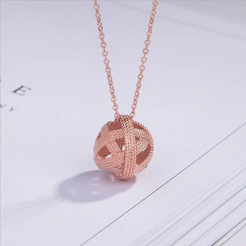 

Everoyal Trendy Rose Gold Hollow Ball Pendant Necklace Female Accessories Top Quality Silver 925 Girls Clavicle Necklace Jewelry