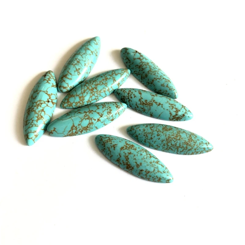 Оптовая продажа, бирюзовый e-образный Кабошон из натурального магнезита 9x29 мм, драгоценный камень маркиза, кабошон, кольцо для лица, 2 искусственных камня