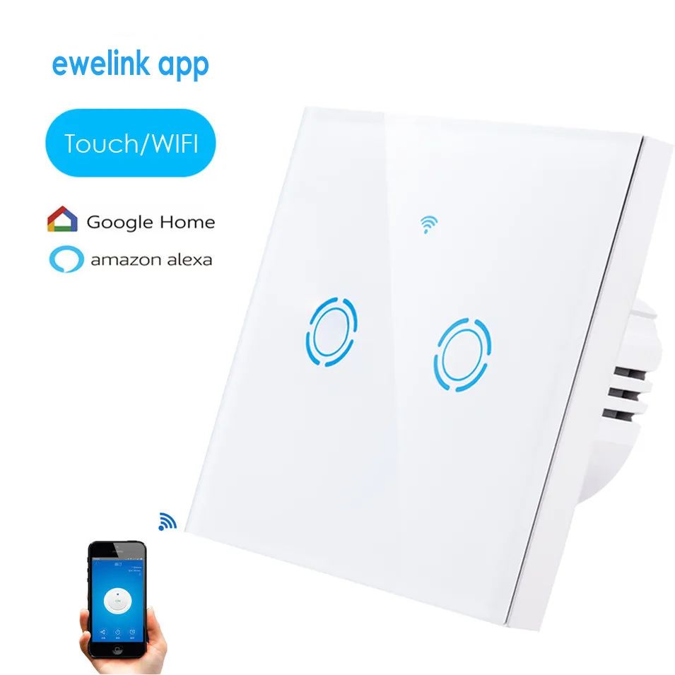 

Стеклянный выключатель eWelink, настенный выключатель с сенсорным экраном, европейский тип 1, 2, 3 клавиши, Wi-Fi, дистанционное управление, смарт-п...