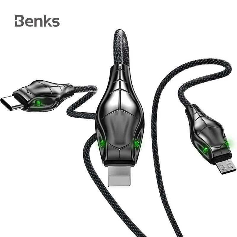 Benks 3 в 1 Moible телефонный кабель для iPhone 8Pin 3A type C зарядный Micro USB быстрой зарядки samsung