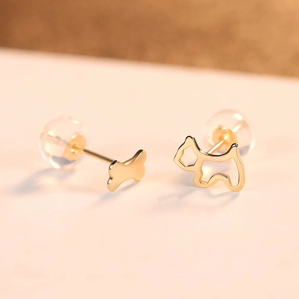 CZCITY 14k золотые милые серьги-гвоздики в виде собачек и костей для женщин, маленькие серьги-гвоздики для ушей, повседневная одежда, желтые золотые ювелирные серьги