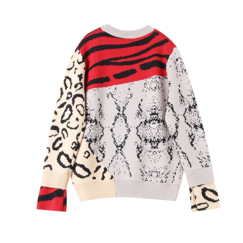 7Mang 2019 Streetwear Contrast Color Vintage Leopard Sweater Women Long Sleeve Korean Loose Harajuku Knit Pullover 0102 | Женская одежда