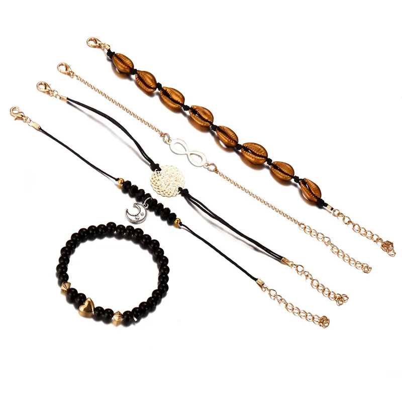 5 шт./компл. Черный плетеный Канат оболочки Луна подвеска Бесконечность золотой