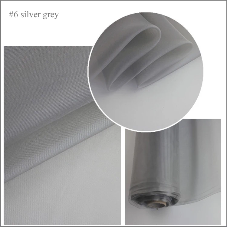 6 silver grey 100 см* 140 см белая черная шелковая Марля жесткий материал для свадебного платья чистый шелк сетка - Цвет: 6 silver grey