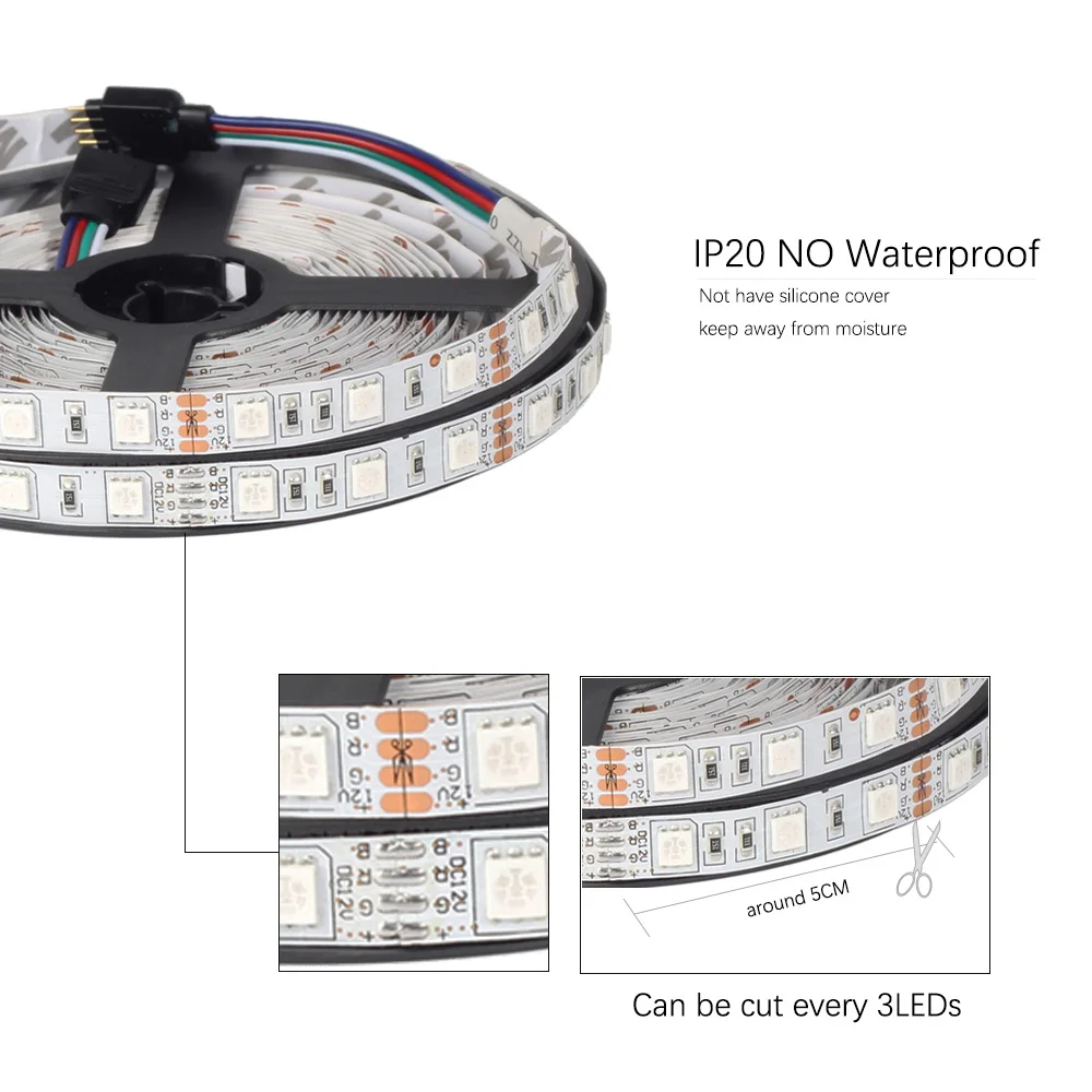 DC12V светодиодный полосы 5050 RGB IP20 не обладает водонепроницаемостью: для