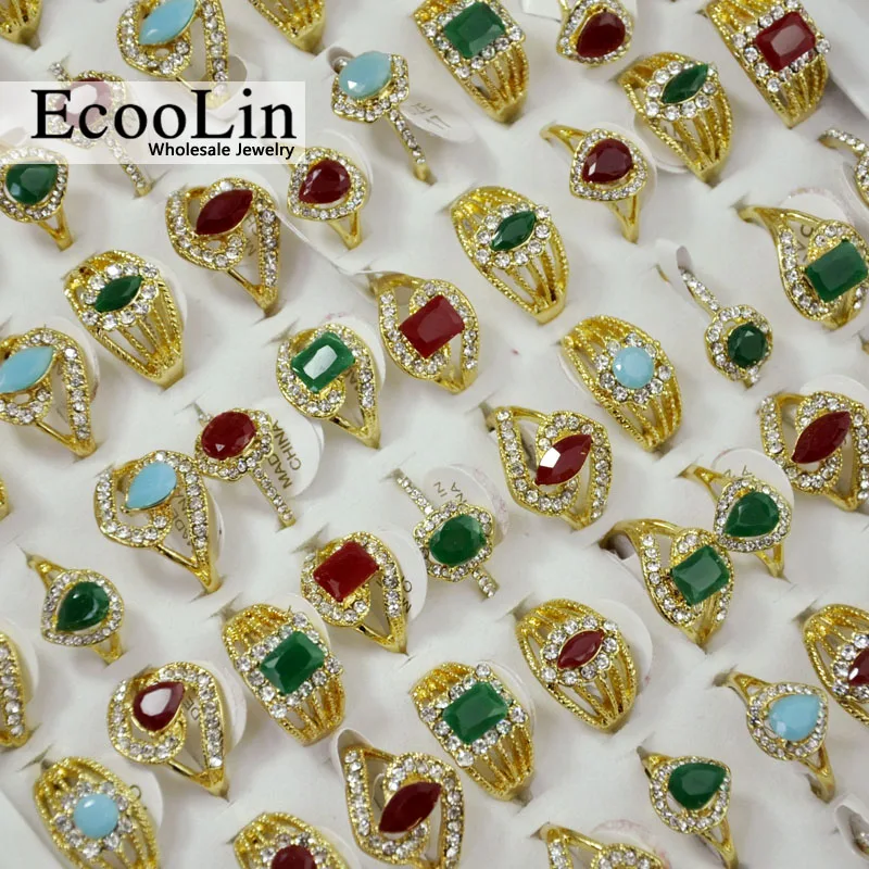 

100Pcs New Hot Vintage GoldPlated Rings for Women Female anel Wholesale Jewelry Bulks Lot Free Shipping LR4042