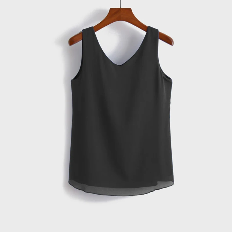 Женская шифоновая блузка без рукавов свободная с v образным вырезом большие