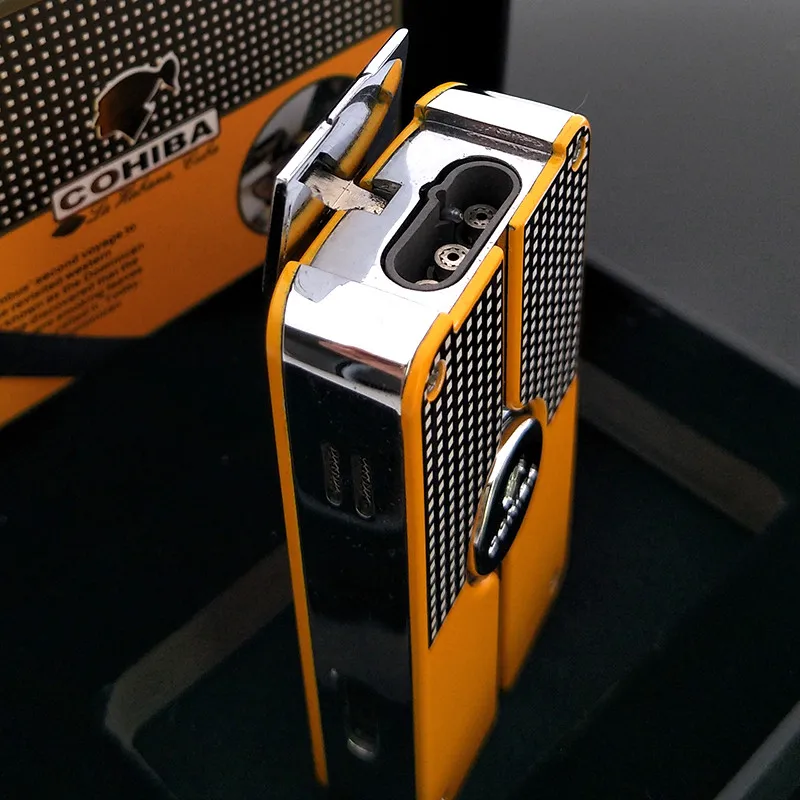 COHIBA желтая Классическая Зажигалка для сигар 3 факела ветрозащитная зажигалка