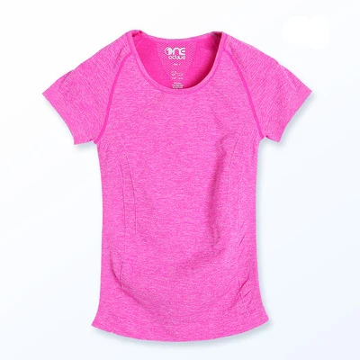 Rose Red Одна дышащая Спортивная футболка, Топ Фитнес, короткий рукав, тонкий, круглый воротник, быстро сохнет, высокая эластичность, бег, тренажерный зал чистый цвет йога костюм - Цвет: Rose Red