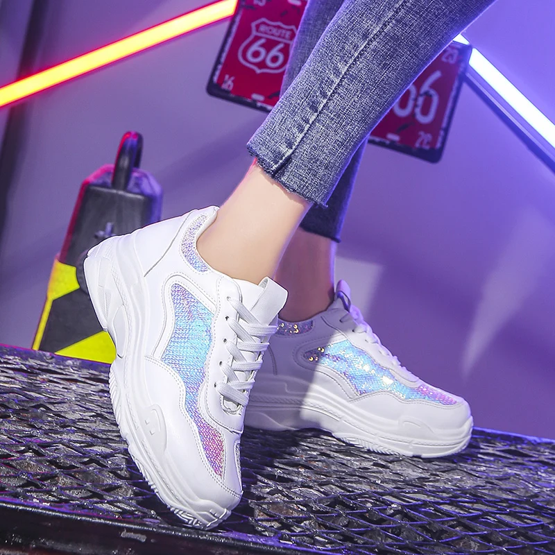Лидер продаж 2019 модные классические женские кроссовки из ткани с блестками