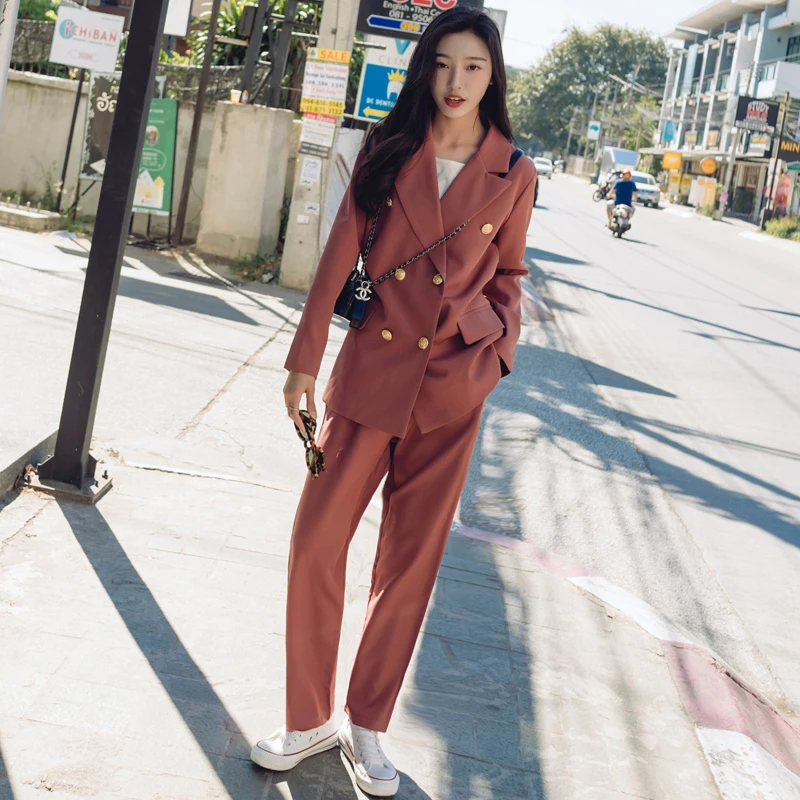 Корейская версия костюма костюм женский весенний силуэт двубортный фасоли