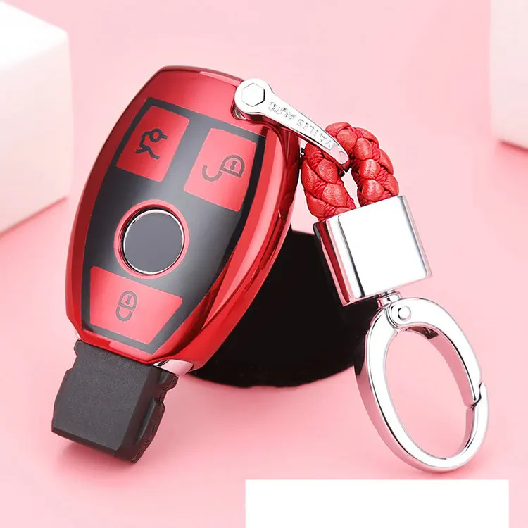 red with keychain TPU чехол для автомобильных ключей, брелок для ключей для Mercedes Benz W203 W211 W204 W210 W124 W212 W205 W202 W176 W168 W169 W245 W246 W242 - Название цвета: red with keychain