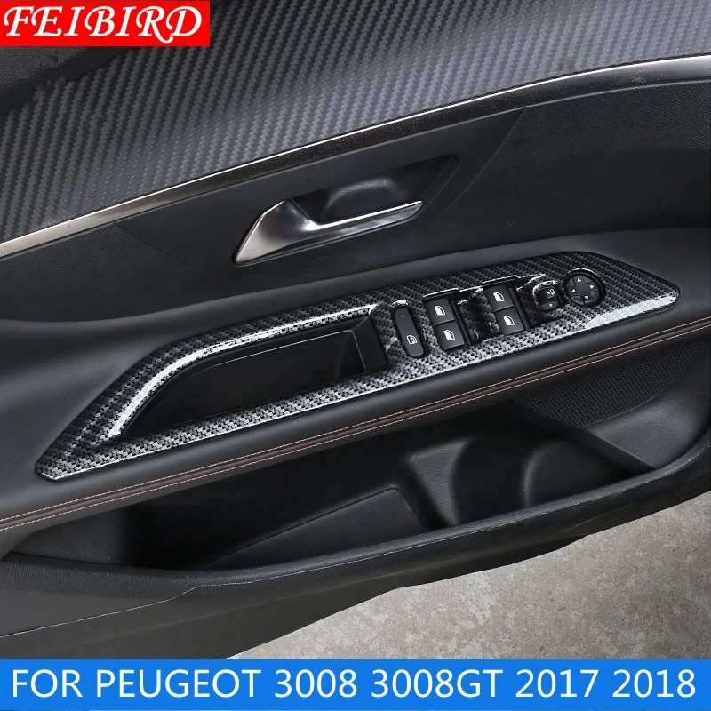 ABS Inside Door Handle Surround Window Lift Switch Panel Cover Trim MATTE CARBON FIBER STYLE For Peugeot 3008 3008GT 2017 2018 | Автомобили
