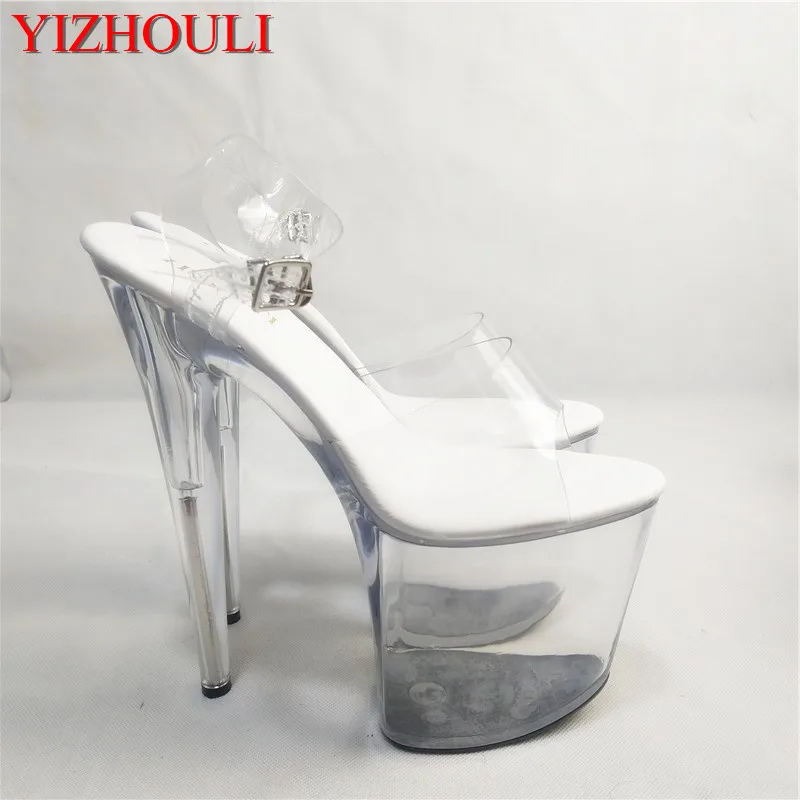 

Sexy and fashionable transparent sandals, summer thick heels 20 cm banquet steel pole dancing shoes