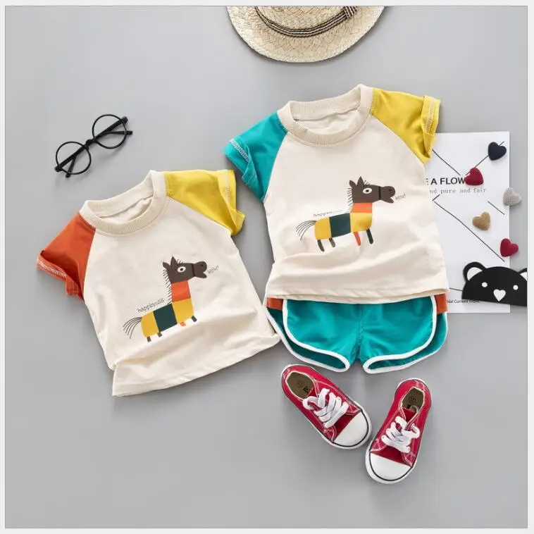 2019 Summer Baby Girls Boys Clothing Sets Toddler Infant Clothes Suits Cartoon Horse T Shirt Shorts Kids Children Casual Suit | Детская