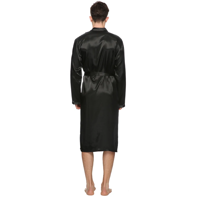 Solid Color Men Stain Robe Breathable V Neck Long Silk Bath Sleepwear Bridegroom Kimono Plus Size for Wedding Home Wear | Мужская одежда