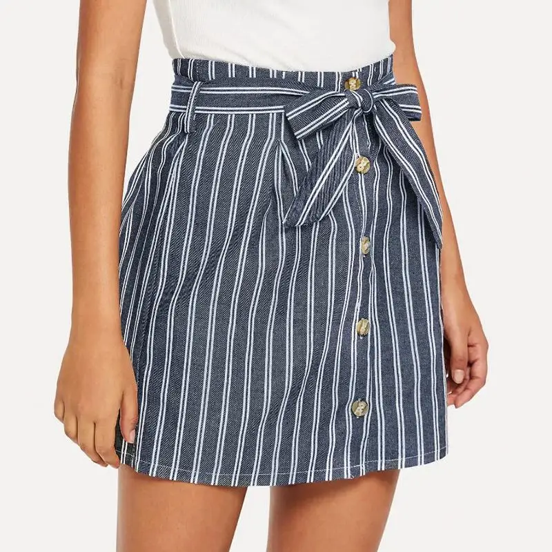 Винтажная полосатая мини юбка трапециевидной формы женская летняя с высокой