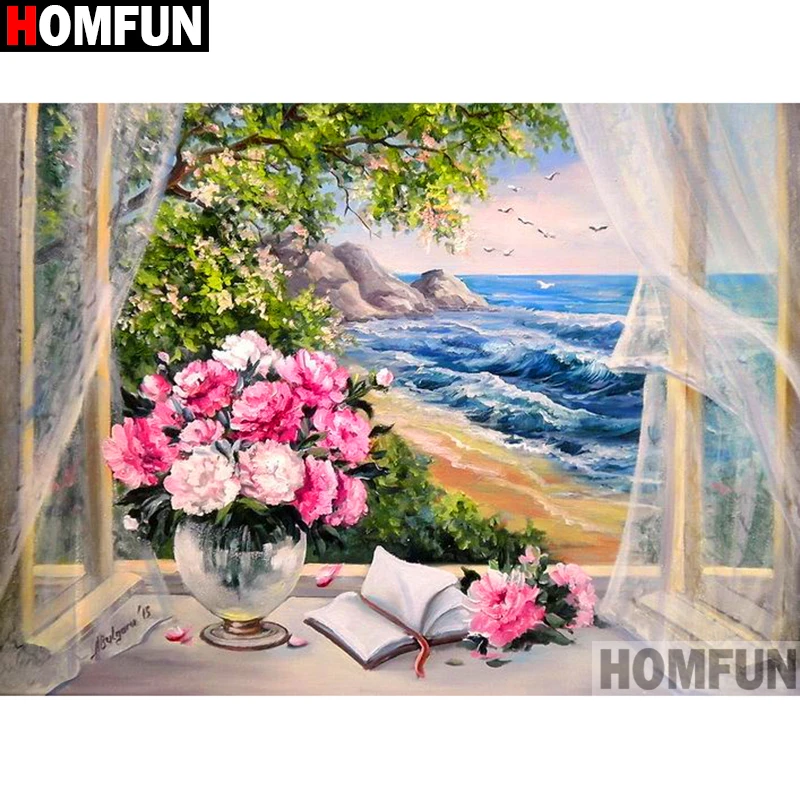 Алмазная 5D картина HOMFUN цветок окно снег вышивка крестиком