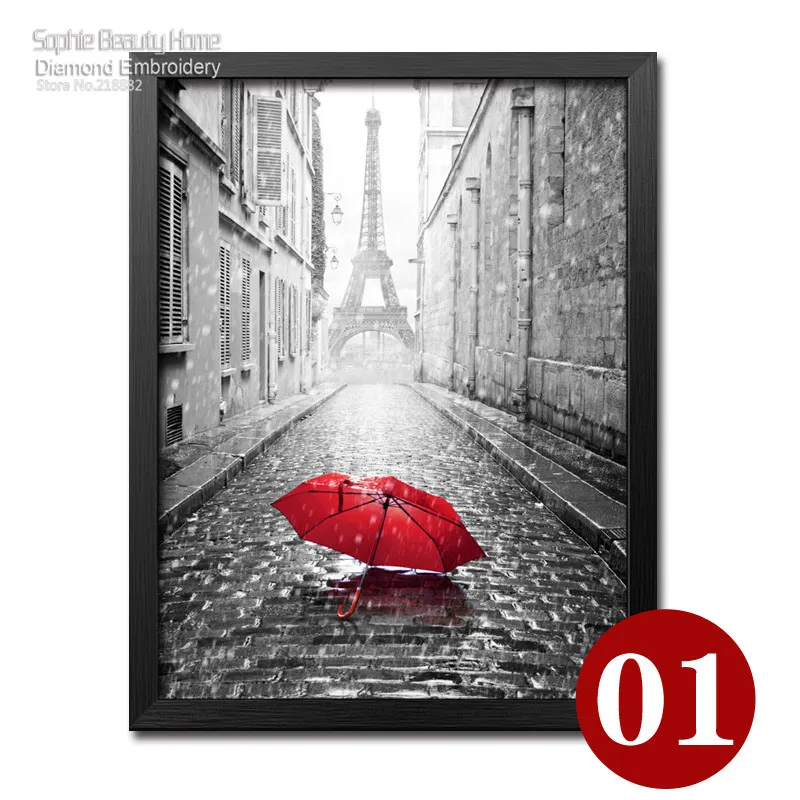 Алмазная живопись сделай сам вышивка красота Эйфелева башня красный зонт