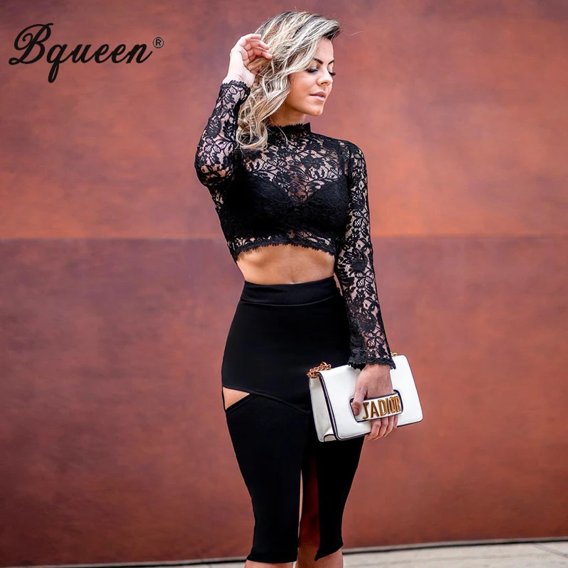 Bqueen элегантный облегающий бандажный комплект платье из 2 предметов кружевные