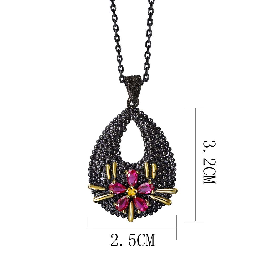 

Fuchsia Crystal CZ big water drop Pendant for women Black accessories charm chain necklace jewelry