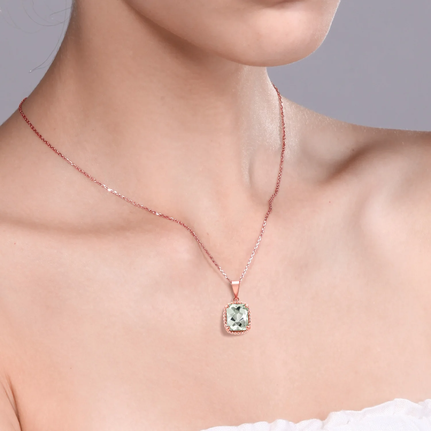 Ожерелье с подвеской GemStoneKing 2 59ct натуральный зеленый аметист 18 К розовое золото