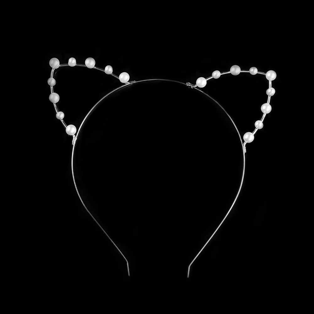 Женский обруч для волос с кошачьими ушками 1 шт. модный бусинами и жемчужинами