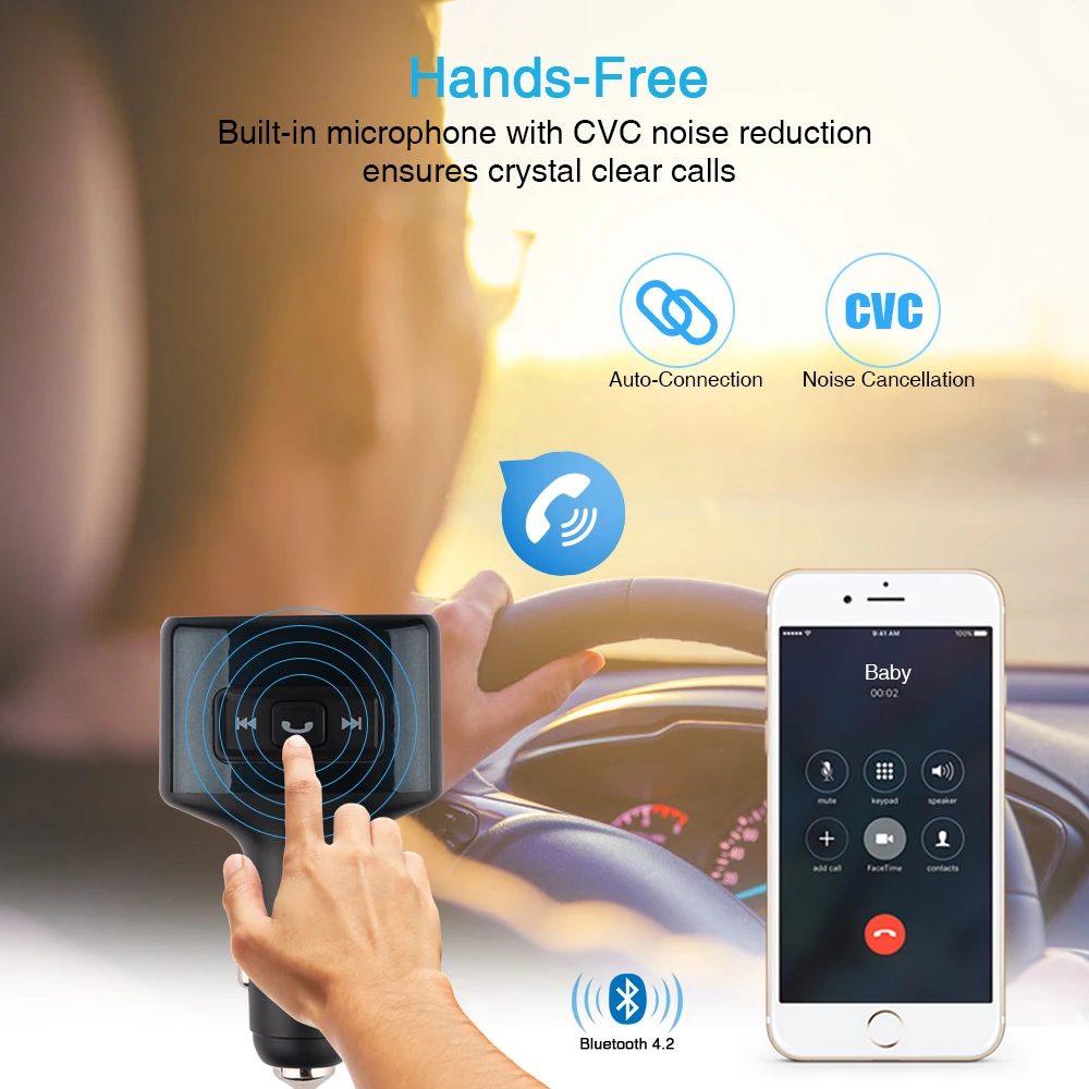 C52S автомобильный беспроводной комплект громкой связи Bluetooth fm-передатчик Автомобильный MP3-плеер тип-c PD 18 Вт Быстрая зарядка Аудио двойной USB Автомобильное зарядное устройство