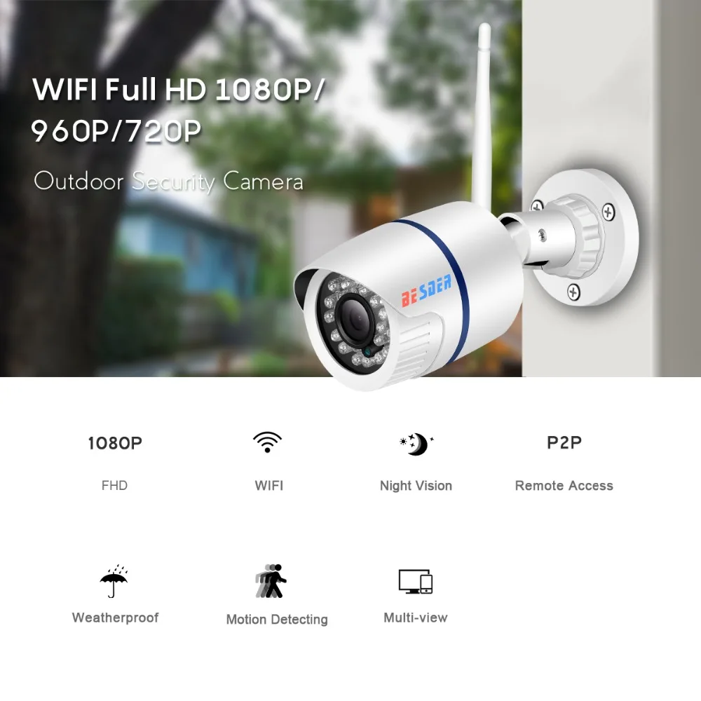 Besder Yoosee Беспроводная FHD 1080P IP камера WiFi уличная камера безопасности Водонепроницаемая ONVIF 20 м ИК ночного видения обнаружения движения RTSP