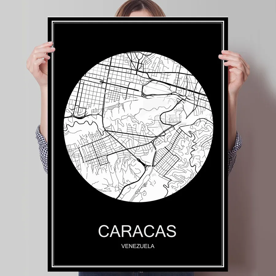 Каракас Венесуэла карта городов мира Печать плаката печать на Бумага или холст