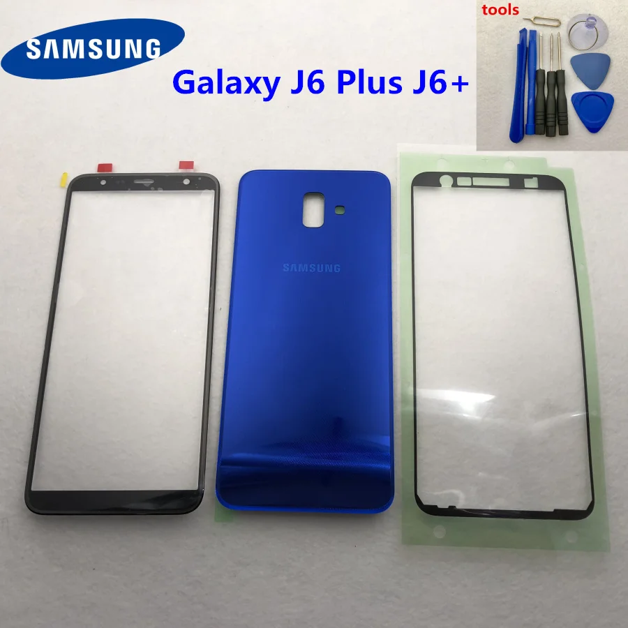 Для samsung Galaxy J6 Plus задняя Корпус батареи Замена J6+ J610 J610F SM-J610F передняя стеклянная дверь с клеем