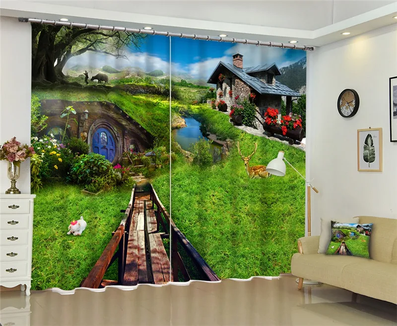 

kids Bedroom print Luxury Blackout 3D Window Curtain For Living Room Drapes Rideaux Cortinas Customized size green pillowcase