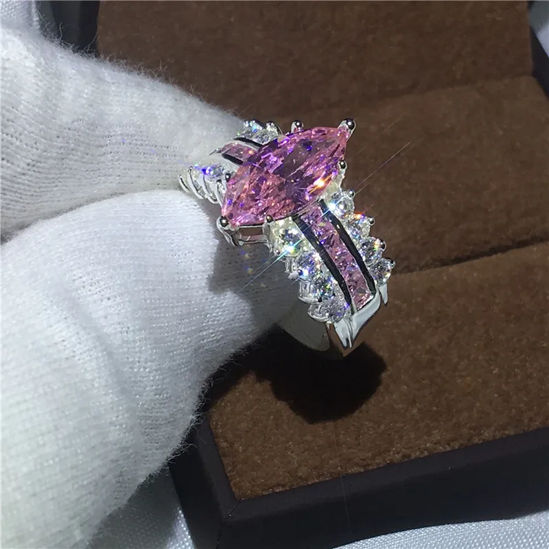 Модные ювелирные изделия маркиза 5ct розовый AAAAA Cz серебряный цвет обручальное