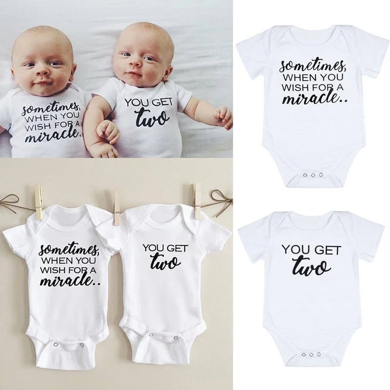 

Newborn Twins Clothing Baby Boys Girls Clothes Cotton Letter Printed Bodysuit Short Sleeve Playsuit Matching One Piece Outfits