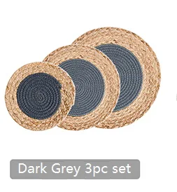 Dark Grey 3pc Set Junwell, натуральная трава, ручная плетеная подставка для горшка, ручная работа, круглая Кружевная салфетка, подстаканники, подстаканники, подстаканник, набор из 3 предметов - Цвет: Dark Grey 3pc Set