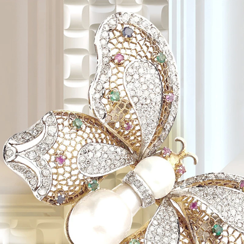 Пользовательские Настенные обои 3D ювелирные изделия бабочка цветок гостиная ТВ