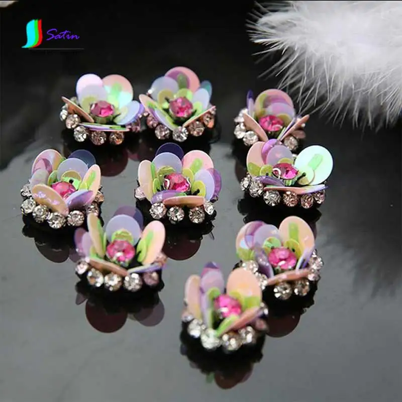 

Трехмерная розовая нашивка стразы и блестки с цветочным рисунком, аксессуары для волос/шляпы/сумки/одежды с цветочным рисунком S0499H