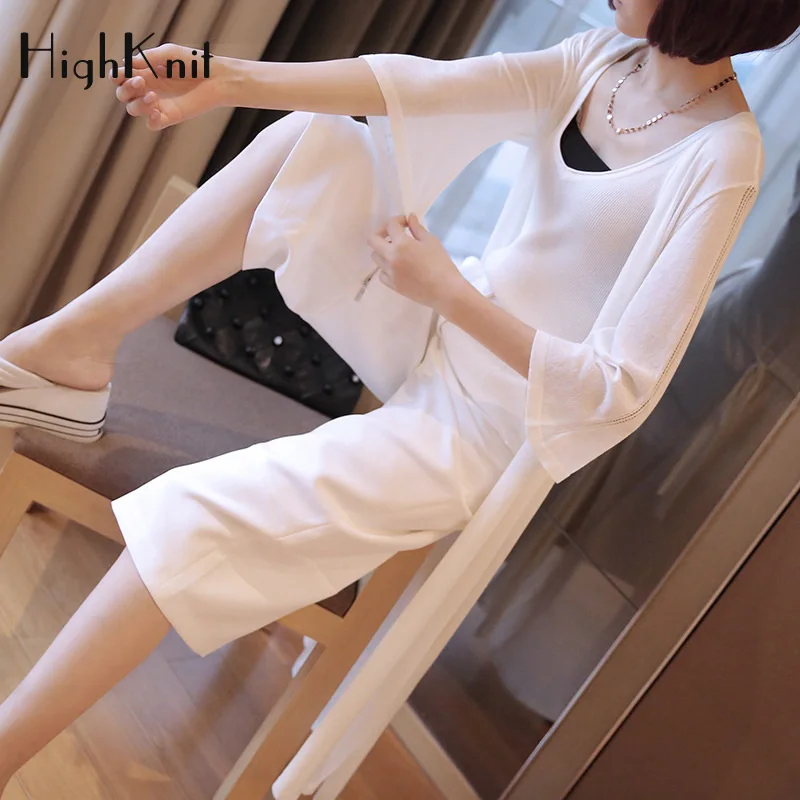 HighKnit Women Long Cardigan Plus size White Black Thin Summer Cargidan Transparent Sexy Fashion Sweater Knitted Tops |