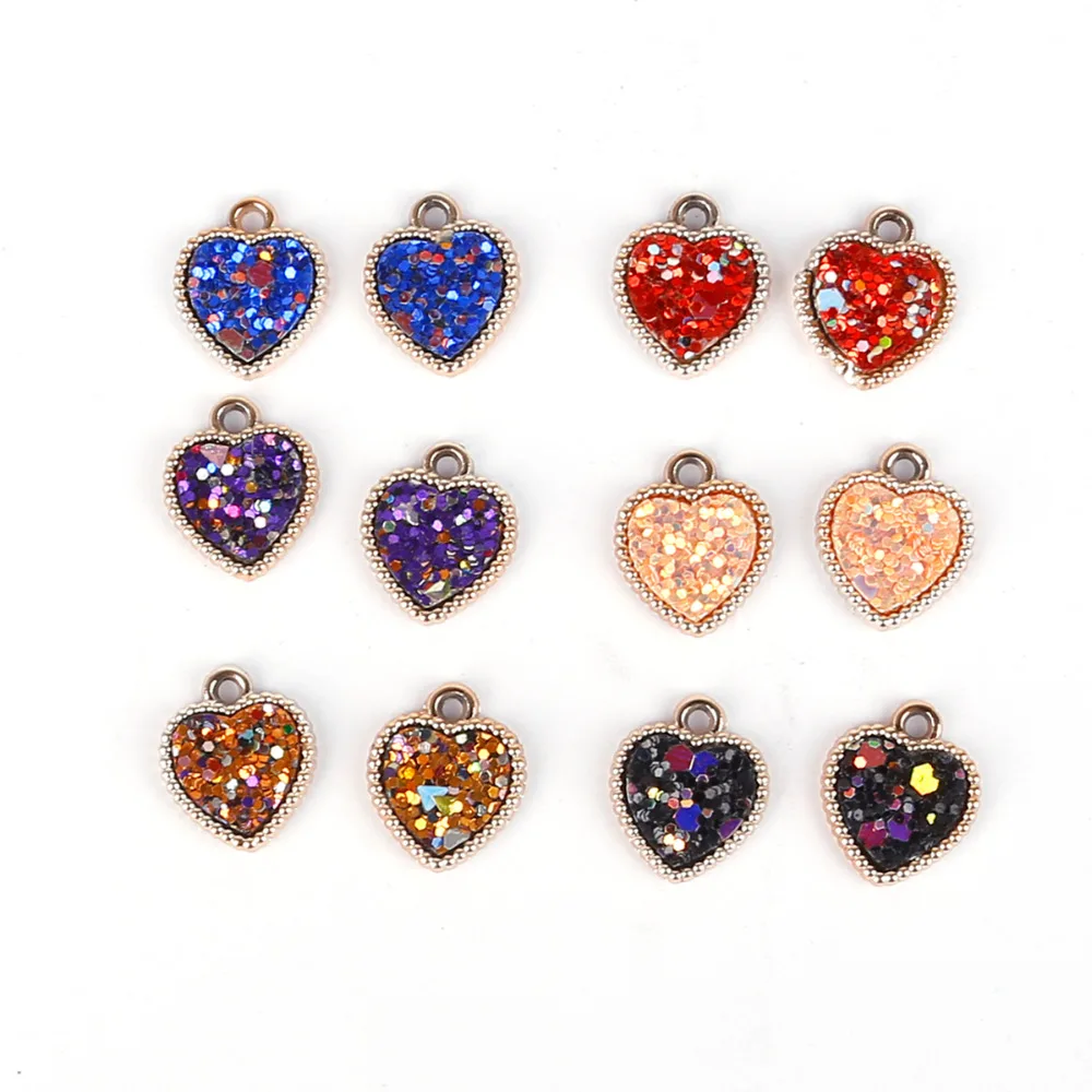 6pcs/lot 10x15mm Heart Shape Resin Sequin Charms Pendant For Necklace Bracelet Jewelry Making DIY Earring Findings | Украшения и