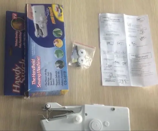 White sewing machine Мини Портативные Ручные Швейные машины для шитья, шитья, рукоделия, беспроводные ткани для одежды, электрическая швейная машина, набор стежков - Цвет: White sewing machine