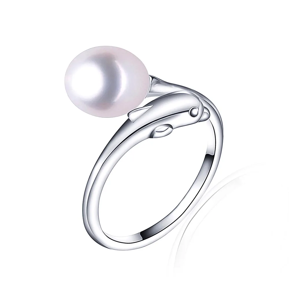 white pearl Модные серебряные 925 Дельфин натуральный пресноводный жемчуг для женщин кольца хорошее качество Регулируемый кольцо белая жемчужина ювелирное изделие - Цвет камня: white pearl
