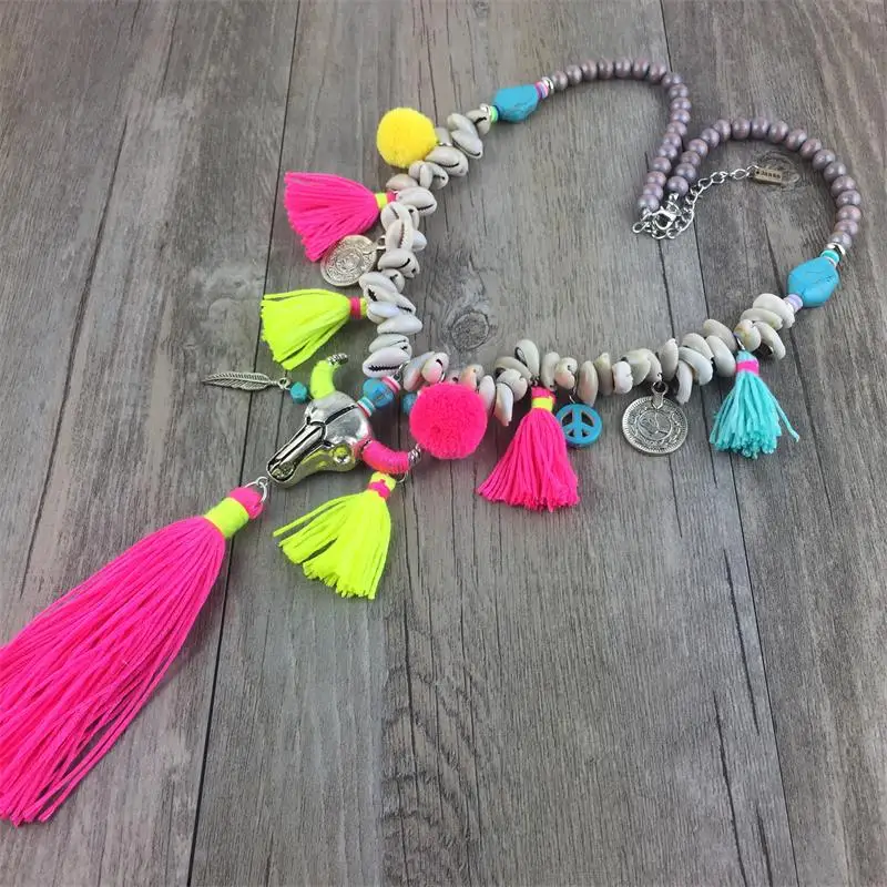 Винтаж Изящные натуральный камень заявление ожерелье-бохо для девушки кожа