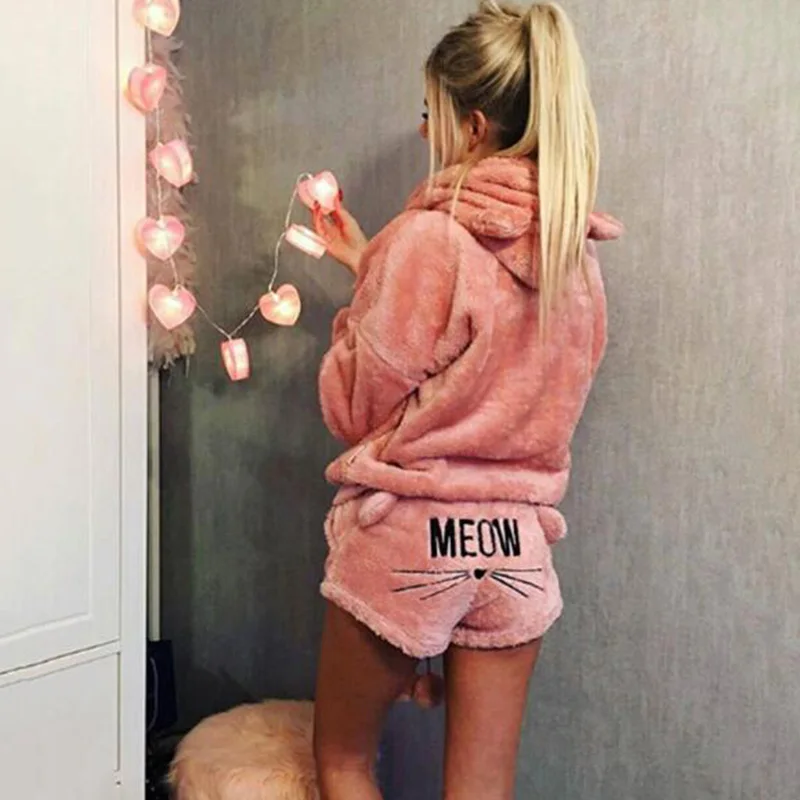 Weweya, весенние женские пижамные комплекты, 5XL,, зимняя Фланелевая пижама, теплая Пижама, домашняя одежда, одежда для сна, женская пижама с кошкой - Цвет: Pink