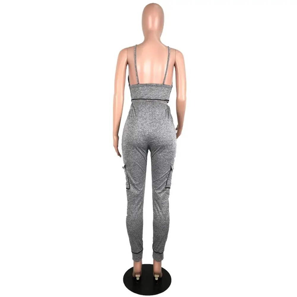 

Strap Deep V Sexy Pants Two Piece Outfits Women Patchwork Sleeveless Crop Top Bandage Bottom Casual Club Set 2019 Summer Rompers