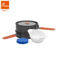 fire maple feast 1 outdoor camping hiking cookware backpacking cooking picnic pot pan set foldable handle 1 2 persons fmc f1