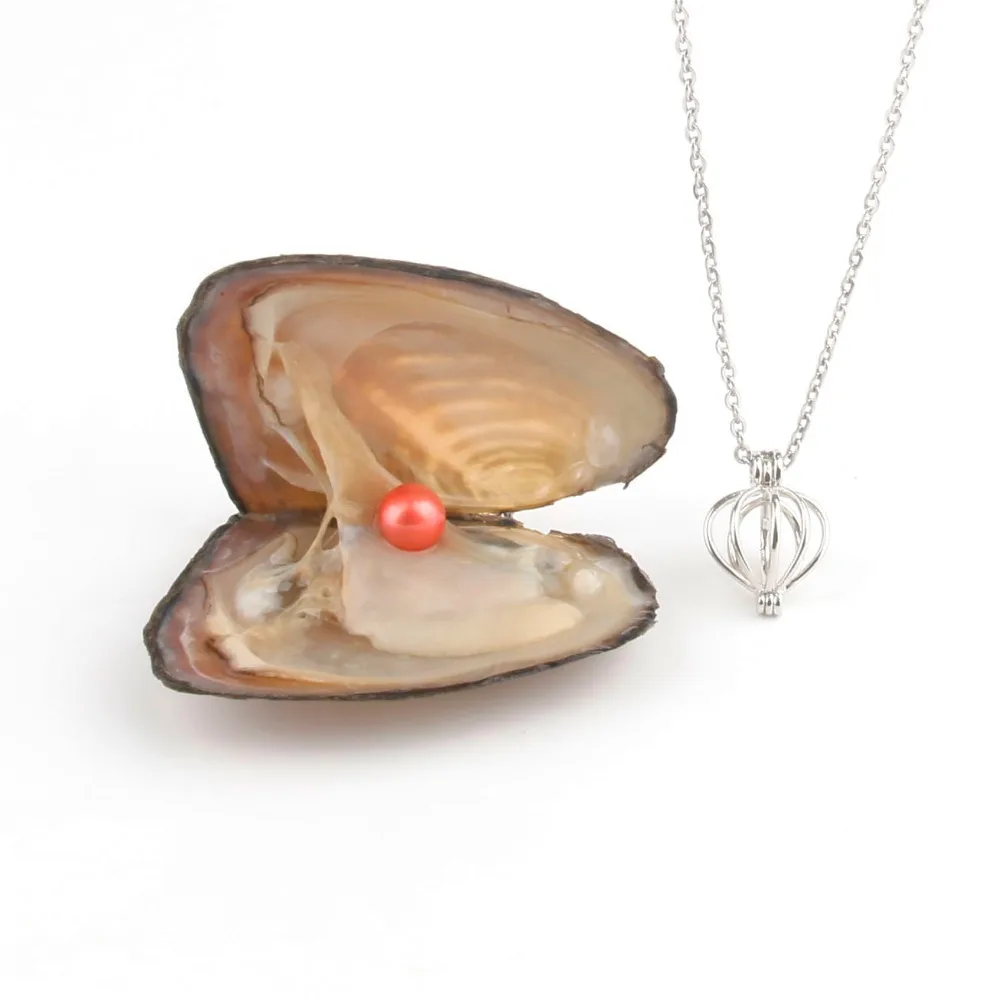 Жемчужные Oyster с круглыми 7 8 мм Love Wish настоящий пресноводного жемчуга и Nacklace набор