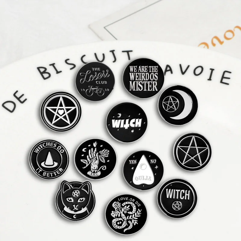 Собирайте различные круглые значки в стиле панк-ведьмы Значки для монет броши