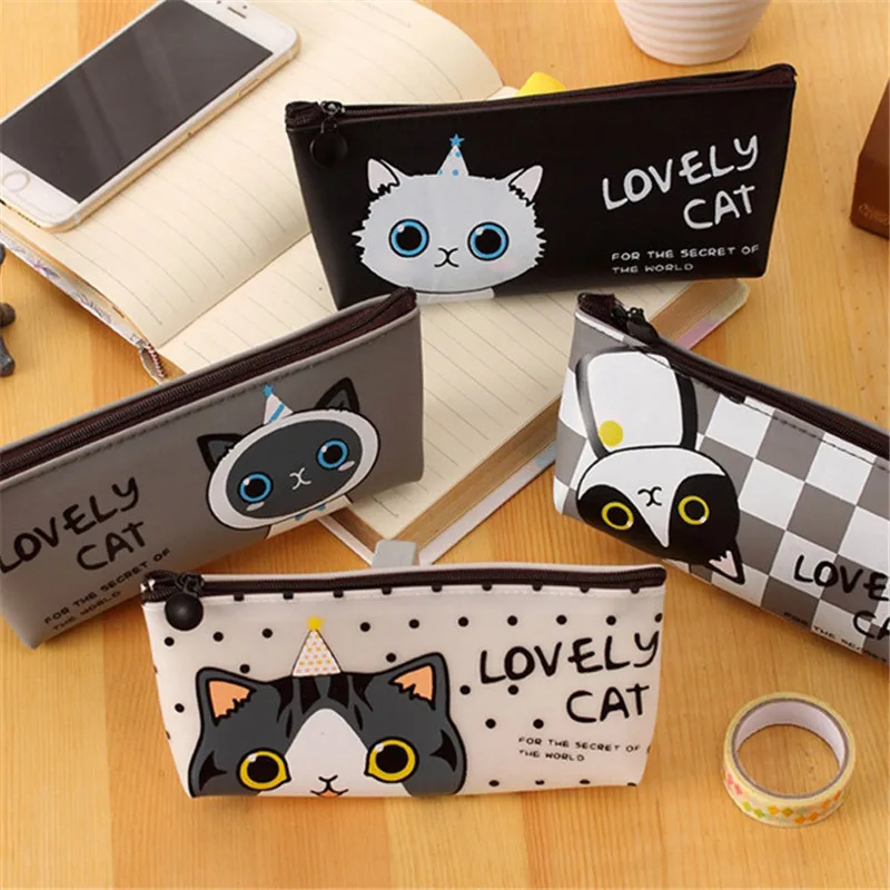 Новинка Kawaii Cat школьная сумка для хранения карандаши Милые силиконовые