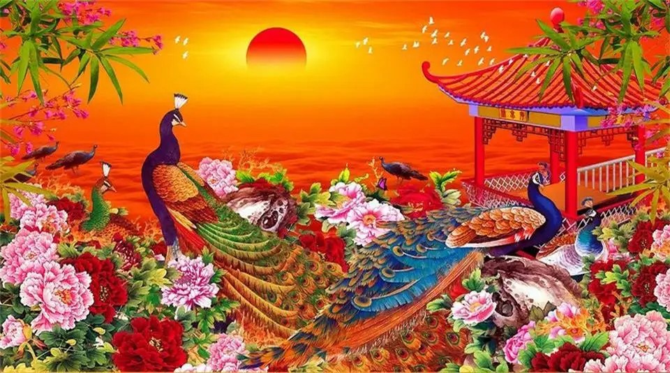Custom 3d photo wallpaper room mural Sunrise Peacock flower landscape HD sofa TV background non-woven | Обустройство дома
